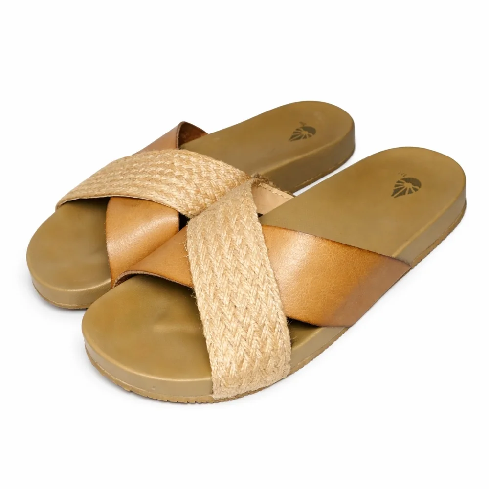Tan Platform Slide Sandals‎ Women’s Size 7 Woven Strap